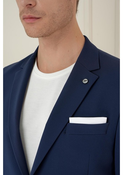 Efor Slim Fit Torba Cep Esnek Spandex Karışımlı Düz Lacivert Blazer Ceket C 696 Lacivert