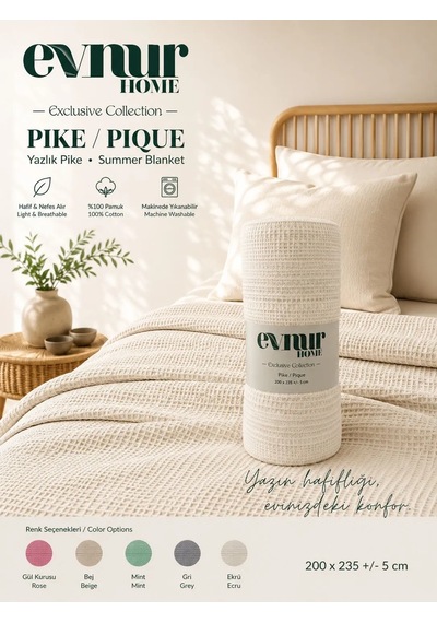Evnur Home Lüks Pike Çift Kişilik 200x235 Ekru