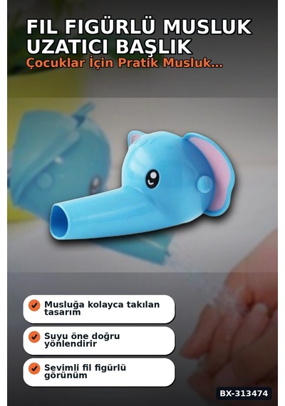 Bay Fil Figürlü 11x9x7 Cm Musluk Uzatıcı Başlık Aparatı, 1 Adet Çocuk El Yıkama Bx-313474 Najmaddin Standart
