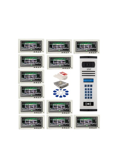 19 Daire Nts 2015-b 7'' Görüntülü Diafon Beyaz-8004 Tuş Takımlı Şifreli+geçişli Zil Panelli Set