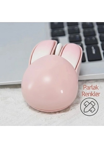 Tavşan Figürlü Kablosuz Mouse Pil Dahil Etiket Hediyeli Pembe