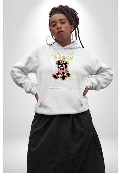 Bugün Değil Kadın Erkek Beyaz Kapüşonlu Sweatshirt Hoodie Beyaz