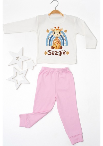 Pia Baby İsme Özel Erkek Çocuk 2 Adet Pijama Takımı %100 Pamuk Penye İsim Baskılı Kişiye Özel Kreş Pijaması Hediye Seti 11032p15pi Krem