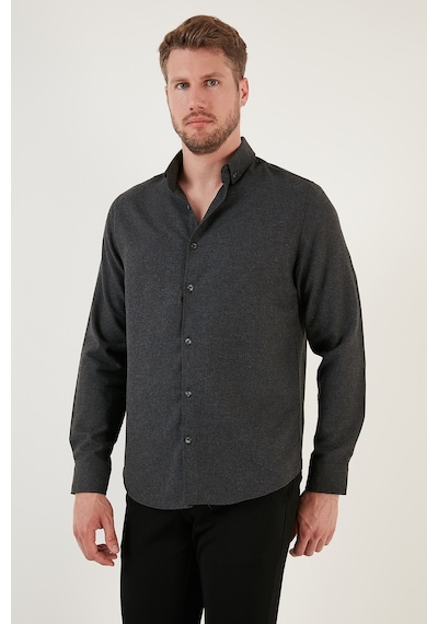 Buratti Pamuklu Regular Fit Düğmeli Yaka Kışlık Erkek Gömlek Cf24W127079 Antrasit