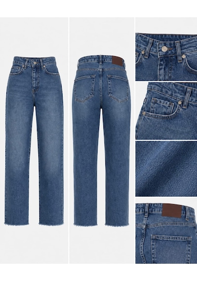 Rich Star Zara Model Kesik Paça Bayan Kot Pantolon Kar Yıkama Mavi