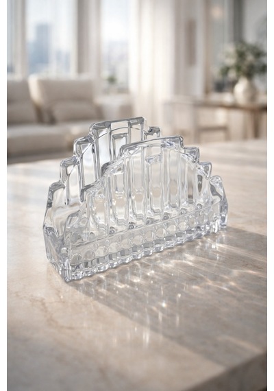 Grandora 2'li Cam Peçetelik Şeffaf Dekoratif Lüks Kristal Görünümlü Peçete Tutucu (En:12CM, Boy: 12CM)