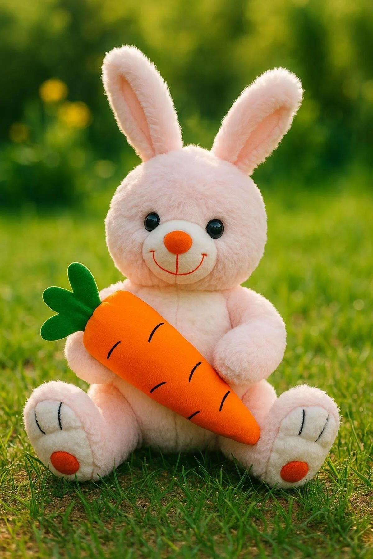 Havuçlu Tavşan Pembe 50 Cm Çocuklara Özel Sevimli Peluş Açık Pembe