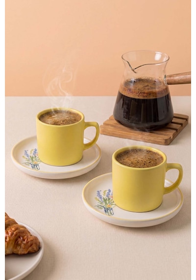 Sarı Elegant Blossoms 2 Kişilik Kahve Sunum Seti - 4 Parça