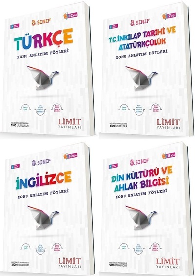 Limit 8. Sınıf Türkçe + İnkılap + İngilizce + Din Konu Föyleri Seti 4 Kitap 2023