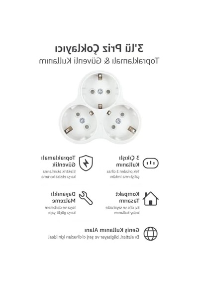 2 Adet 3'lü Topraklı Priz Çoklayıcı, 16a, 250v, 3600w, Isıya Dayanıklı Tasarım 0