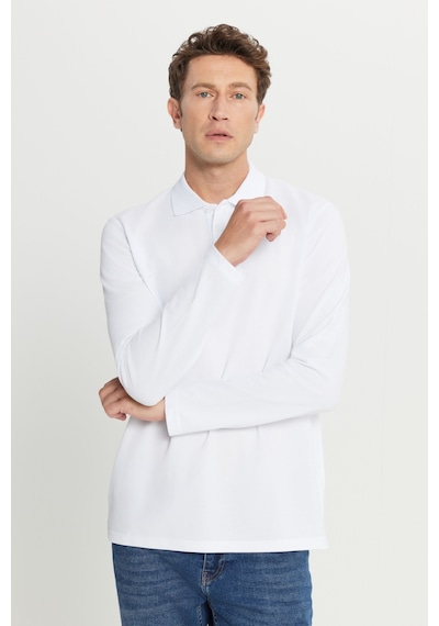 Ac&Co / Altınyıldız Classics Erkek Beyaz %100 Pamuk Standart Fit Normal Kesim Polo Yaka Sweatshirt
