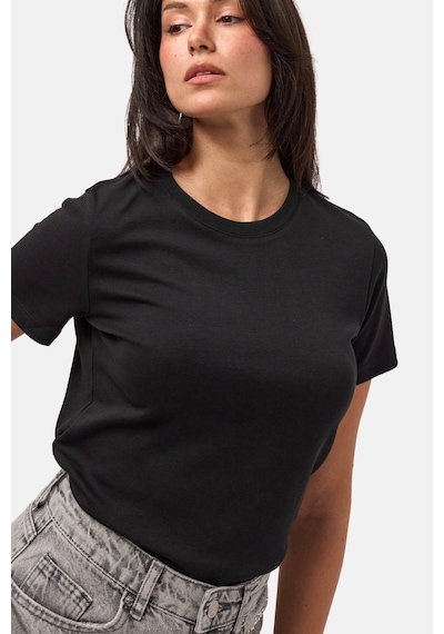 it's basic Kadın Siyah S6-1 Bisiklet Yaka Organik Koton T-shirt