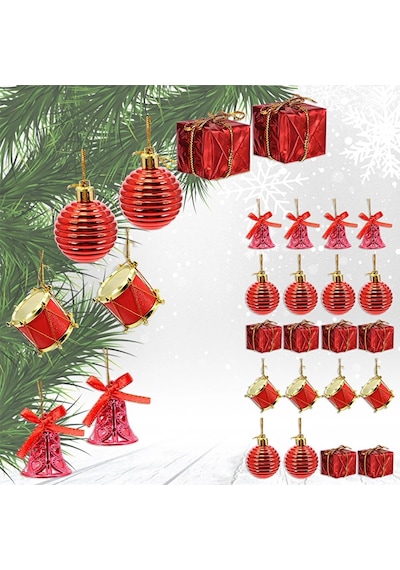 Yılbaşı Ağaç Süsü Lüks Karışık Kırmızı 4 Cm 20li 20pcs