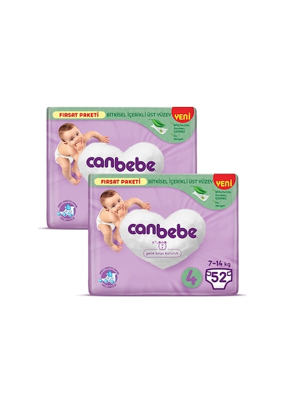 Canbebe Bebek Bezi Fırsat Paketi 4 Beden Maxi (7-14 Kg) 52 li x 2 Adet 2'li