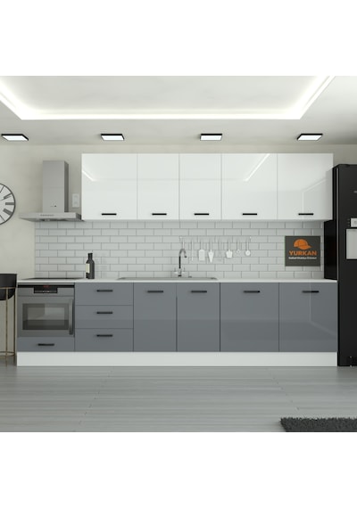 300 Cm Mutfak Dolabı Mdf Kapak Tezgah Dahil Yrkn320 98 Gri