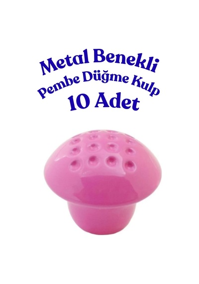 10 Adet Metal Benekli Yuvarlak Düğme Kulp - Çocuk Odası, Mutfak Ve Dolap İçin Modern Çekmece Kulbu Pembe Pembe