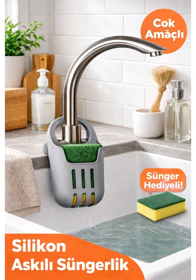 Silikon Askılı Çok Amaçlı Düzenleyici Lavabo Askılı Süngerlik