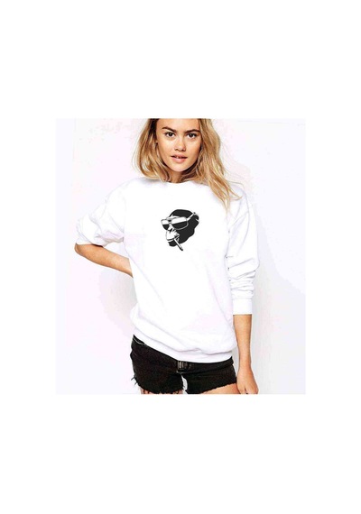 Sempanze Baskılı Beyaz Kadın Sweatshirt