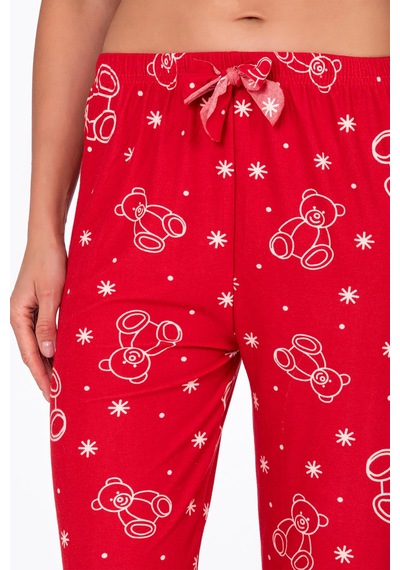Kompedan Kadın Süet Kırmızı Ayıcık Desenli Pijama Tek Alt Desen 17