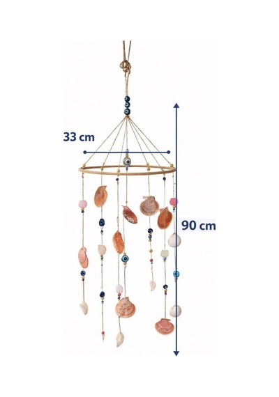 El Yapımı Deniz Kabuklu Rüzgar Çanı 90 Cm Bohem Balkon Teras Dekoru Nazar Boncuklu Askılı Süs 98 x 98