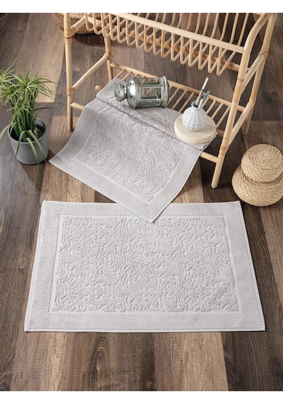 Gri & Damask Desenli Havlu Takımı - %100 Pamuk Gri
