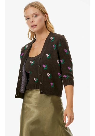 Sementa Çiçek Motifli Crop Triko Takım - Kahve 001