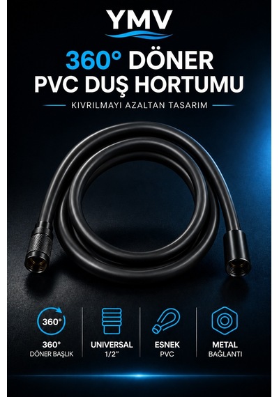 Ymv Premium 3 Lü Spa Duş Seti Masajlı Filtreli Duş Başlığı + 150 Cm Siyah Pvc Hortum + Siyah Askı + 3 Yedek Filtre