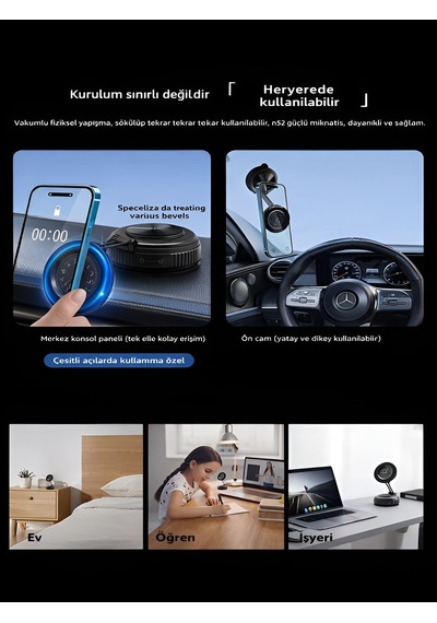 Saat Tasarımlı Araç İçi Telefon Tutucu Magsafe Manyetik 360 Ayarlanabilir Katlanabilir Siyah - Siyah