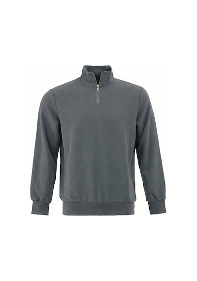 Elemge Pamuklu Erkek Sweatshirt Antrasit Soft Touch Relax Fit Yarım Fermuarlı Dik Yaka 3 Iplik Nefes Alan