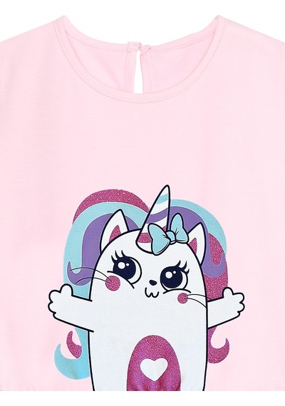 Kedicik Unicorn Kız Çocuk Tüllü Tütü Pembe Elbise