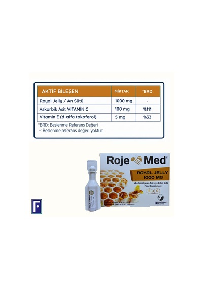 Roje Med Royal Jelly Arı Sütü İçeren Takviye Edici Gıda 1000 Mg 10 x 10 Flakon