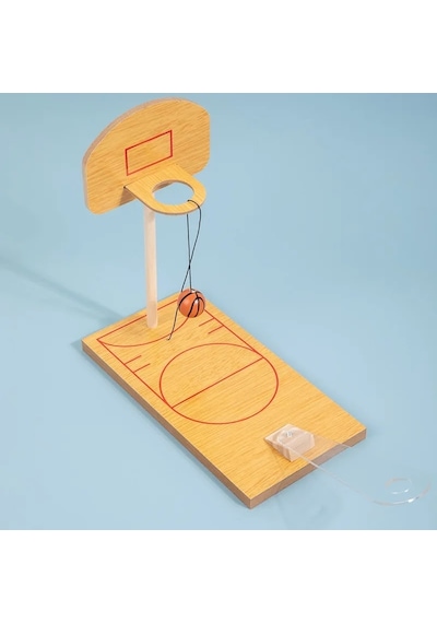 Mini Ahşap 28 CM Basketbol Potası - Eğitici ve Eğlenceli Hareketli Fırlatma Mekanizmalı Aile Oyunu