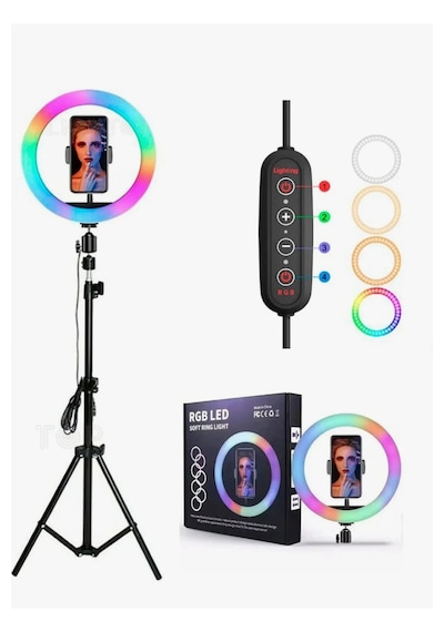 Rgb Işıklı 26 Cm 10 İnç Çok Renkli Led Ring Light 2.1m Tripot Youtube Tiktok Make Up Çekim Işığı
