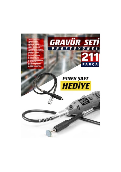 211PCS 450 Watt 6 Kademe Devir Ayarlı PVC Çantalı Hobi Gravür Set