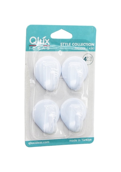 Qlux L-00734 Style Collection Yapışkanlı Beyaz Plastik Askı 4'lü Set- 32'li Paket