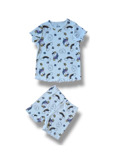 Fuar Baby %100 Pamuk Kaşkorse Kız Çocuk Şortlu Takım Yazlık 2-6 Yaş Unicorn Desenli