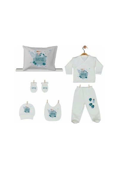 Pia Baby Gl 2004 İsme Özel Leylekli Yastık Zıbın Set Krem