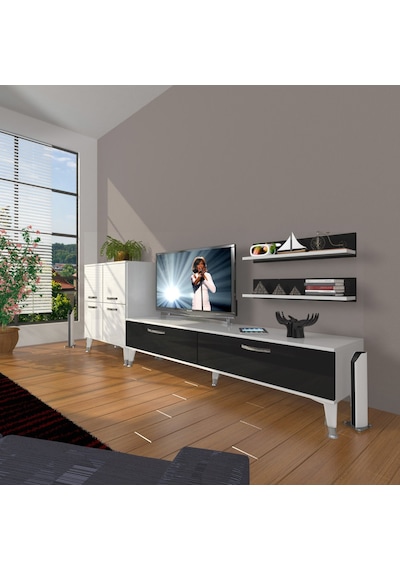 Decoraktiv Eko On Slm Std Silver Tv Ünitesi Tv Sehpası Beyaz - Siyah