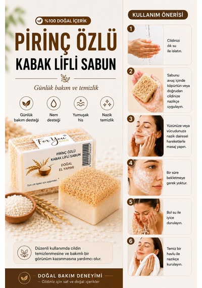 Kabak Lifli %100 Doğal El Yapımı Pirinç Özlü Whitening Sabun Kabak Lifi - Lavanta