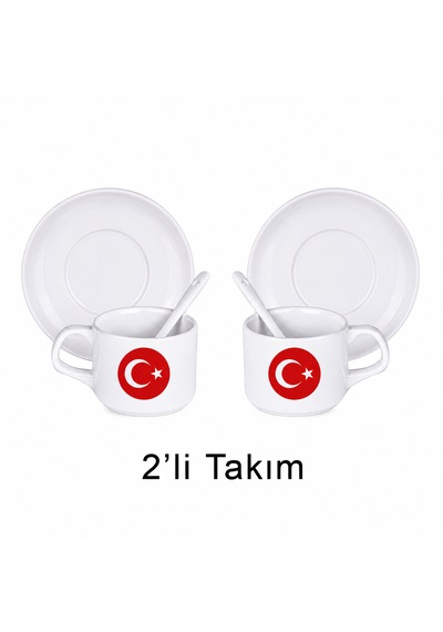 Türk Bayrağı Fincan Beyaz - Siyah