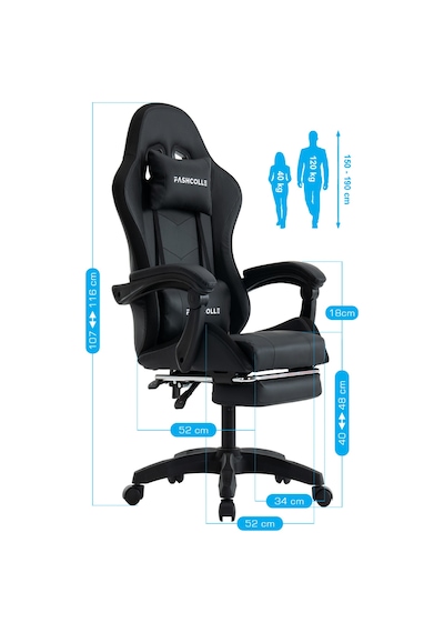 Fashcolle Black Star Işıklı - Masaj Özellikli Oyuncu Koltuğu Black