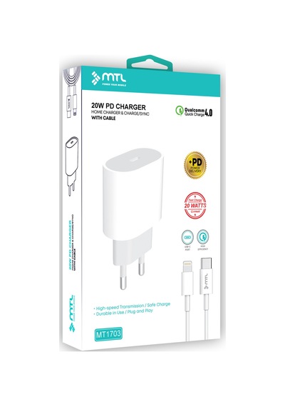 20w Pd Qc 4.0 Destekli Type-c Çıkışlı Adaptör + Type-c To Lightning Kablo Hızlı Şarj Seti Mt1703