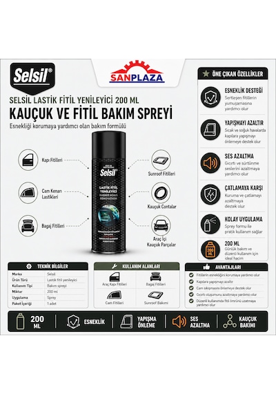 Selsil Lastik Kauçuk Fitil Yenileme Spreyi 200 Ml 36 Adet 1 Koli 200 Ml - 36 Adet