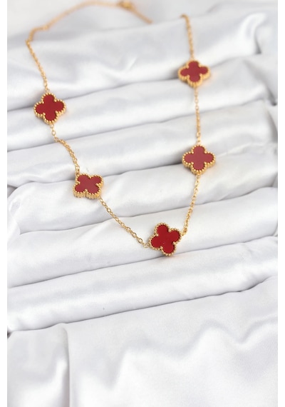 Mey İthalat 316l Çelik Gold Renk Zincir Bordo Yonca Kadın Kolye - Özel Seri Meyeb68c944ab90437713ec0c8229 altın