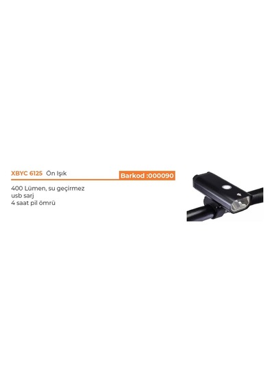 Xbyc 6125 Ön Işık 400 Lümen Usb Şarjlı Siyah Yüksek Güçlü Far Gri - Siyah
