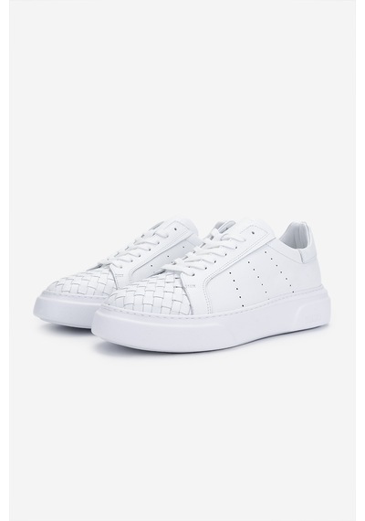 Valmenti Erkek Hakiki Deri Sneakers & Spor Ayakkabı 04 2559 Erk Ayk Y25 Beyaz Dr/orgu Beyaz