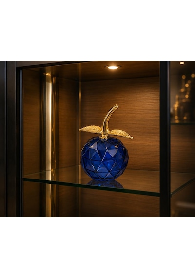 Kristal Cam Elma Biblo Orta Boy Gold Detaylı Modern Dekoratif Masa Üstü Süsü 8 X 6