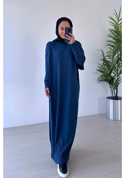 Kahijab Merserize Elbise - Petrol Petrol Mavi