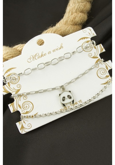 Panda Zincir Bileklik 3 Adet Gümüş Rengi