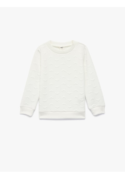 Koton Uzun Kollu Bisiklet Yaka Dokulu Sweatshirt Ekru 6smg10003ak Ekru